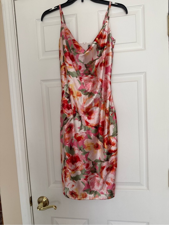 love X design Dresses & Skirts - Love By Design Pink & Red Floral Satin Cowl-Neck Midi Dress